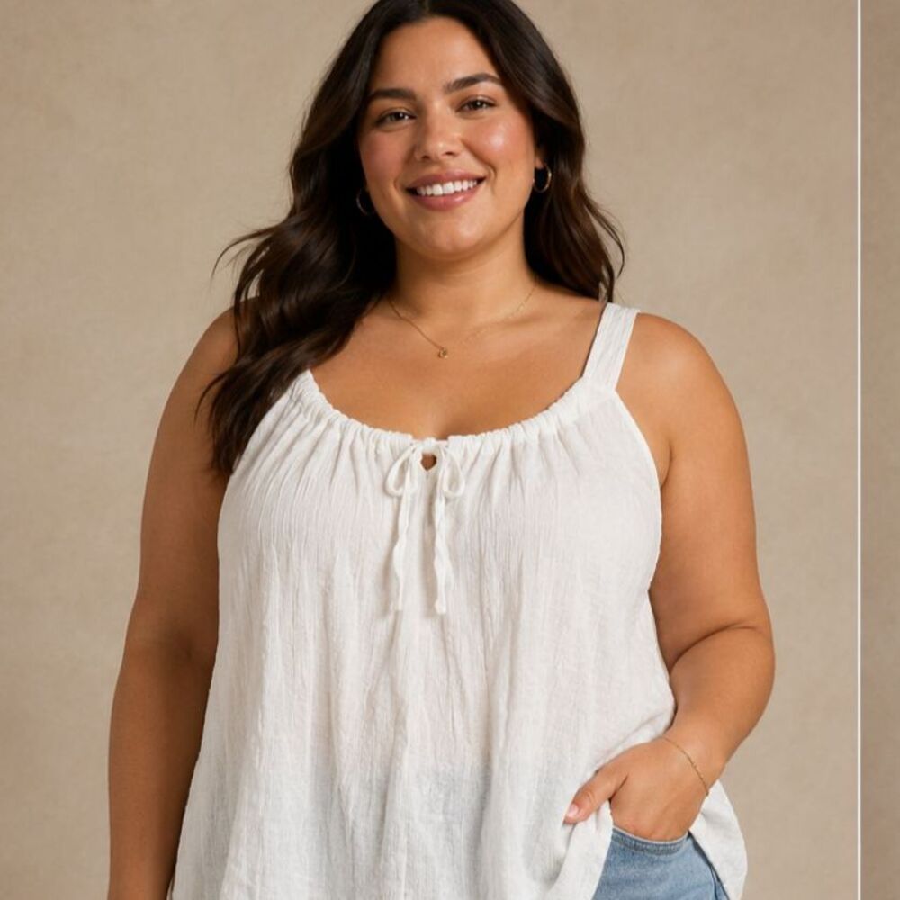 City Chic Boho White Gauze Festival Prairie Cottagecore Tank Top Plus Size 20